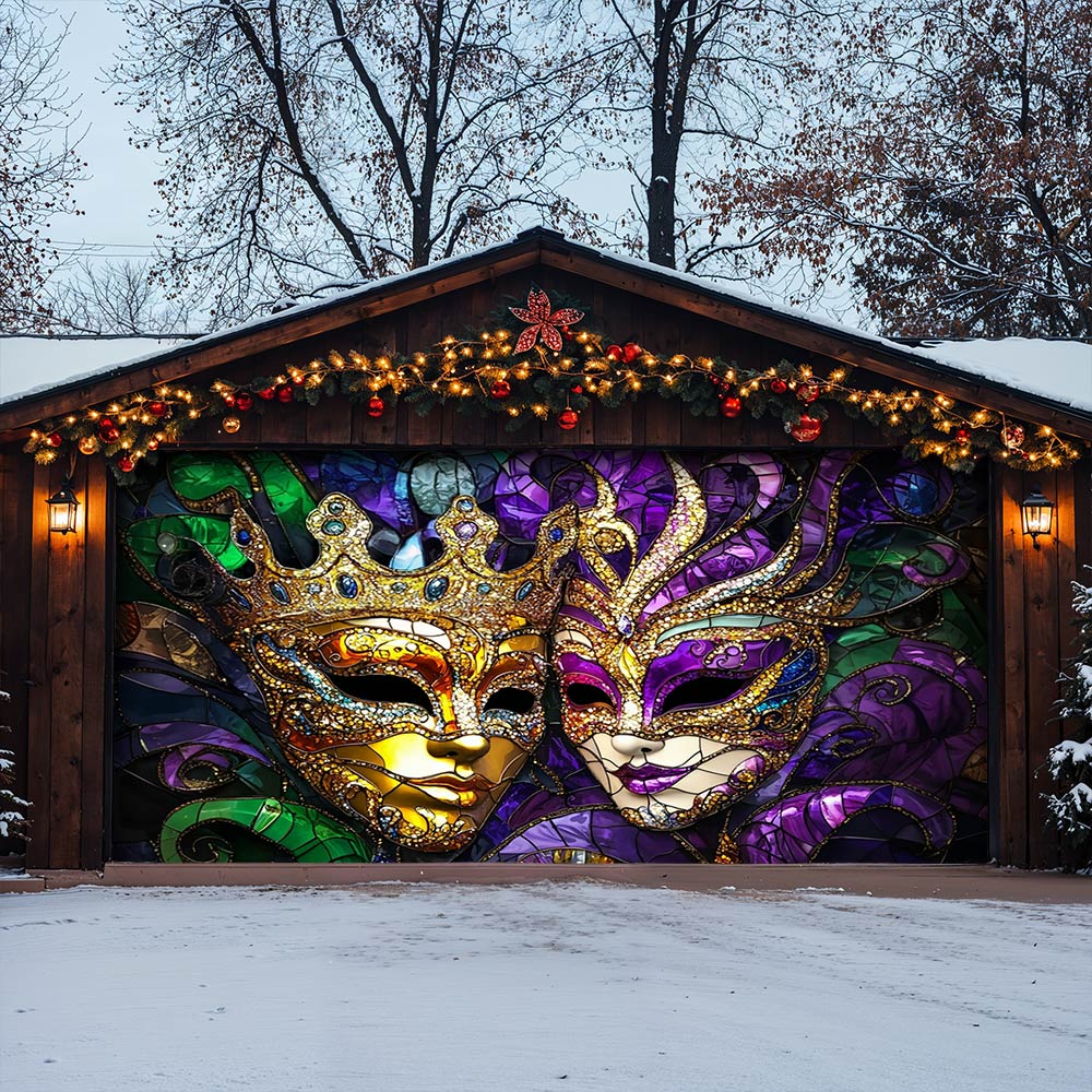 Lorva Mardi Gras Garage Door Banner Decoration King & Queen
