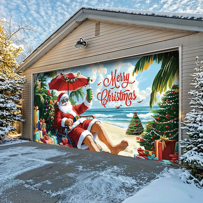 Lorva Garage Door Banner Decoration Santa On Beach