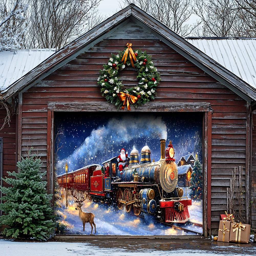 Lorva Christmas Garage Door Banner Decoration Santa’s Magical Christmas Train