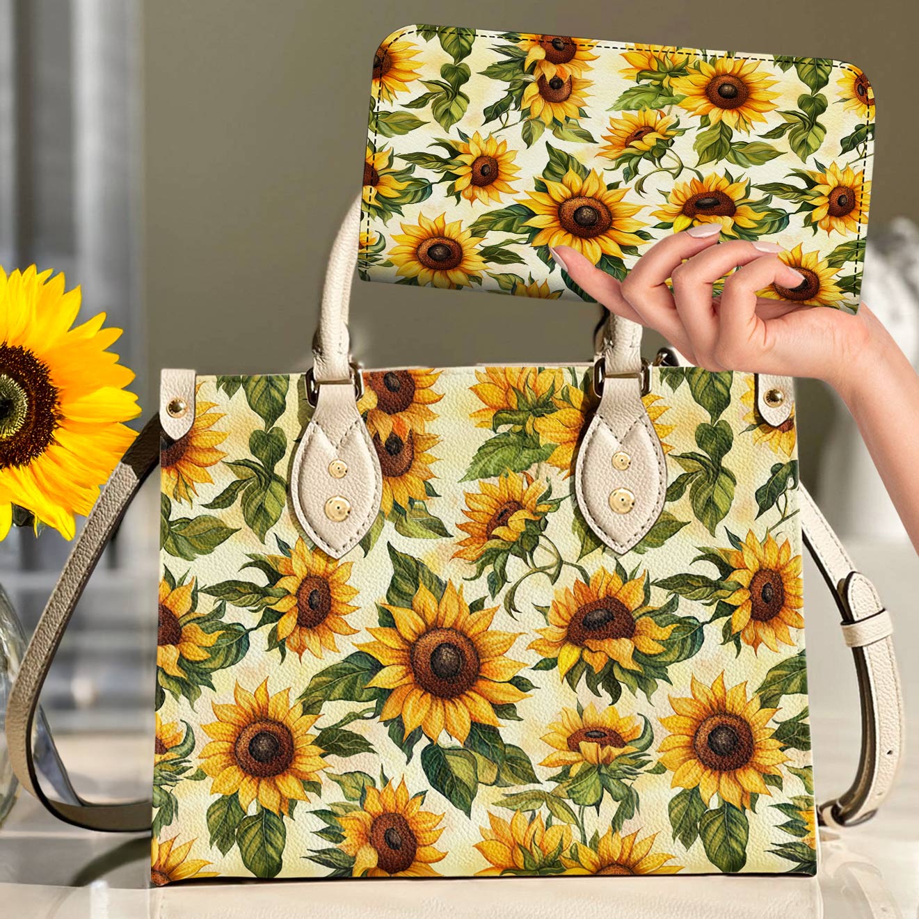 Lorva Leather Bag Happy Sunflowers