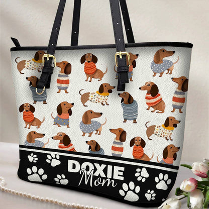 Lorva Leather Tote Bag Doxie Mom 2 Styles Black - Grey