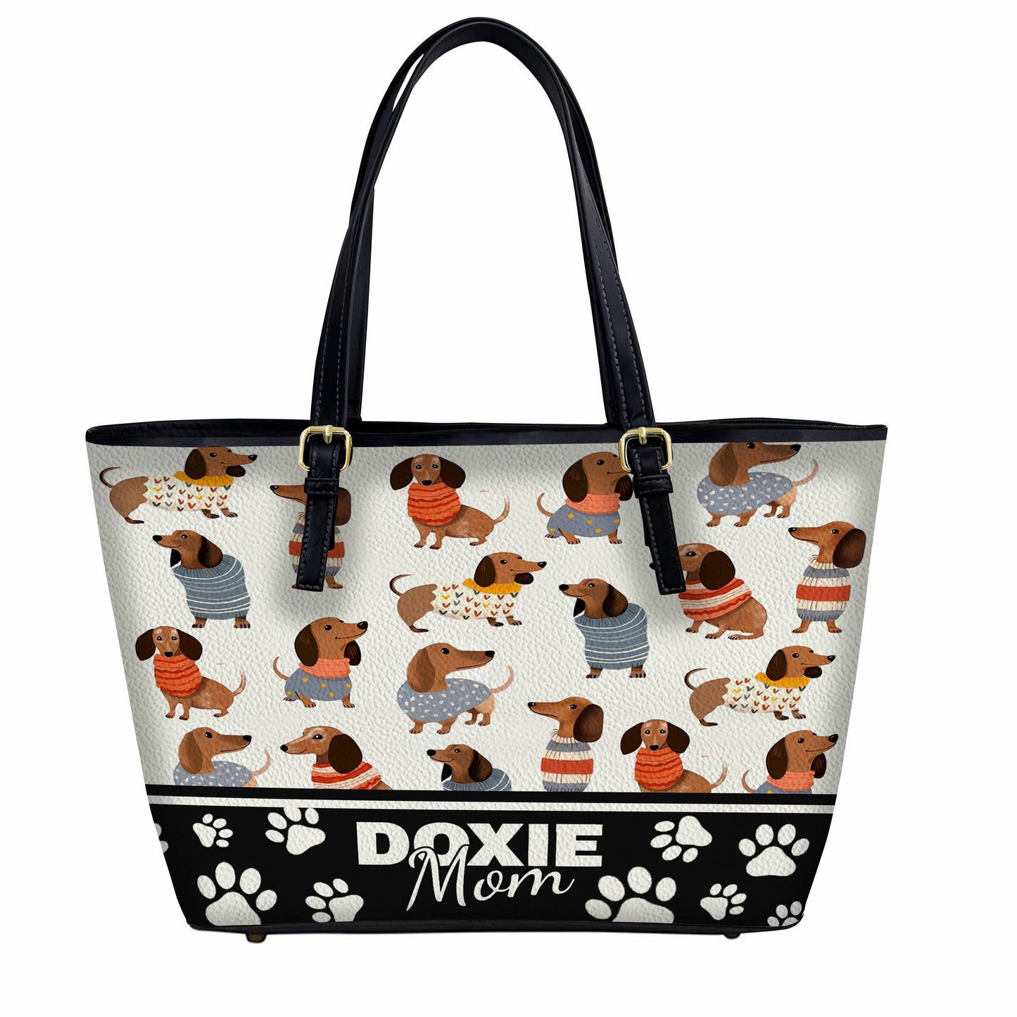 Lorva Leather Tote Bag Doxie Mom 2 Styles Black - Grey