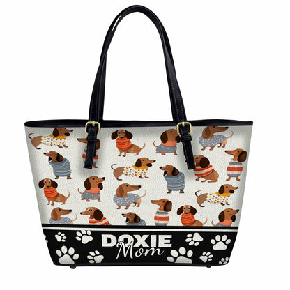 Lorva Leather Tote Bag Doxie Mom 2 Styles Black - Grey