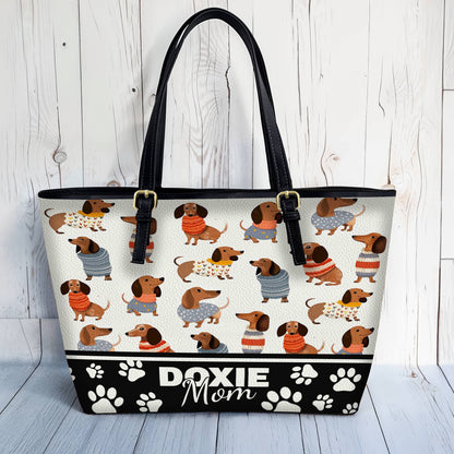 Lorva Leather Tote Bag Doxie Mom 2 Styles Black - Grey