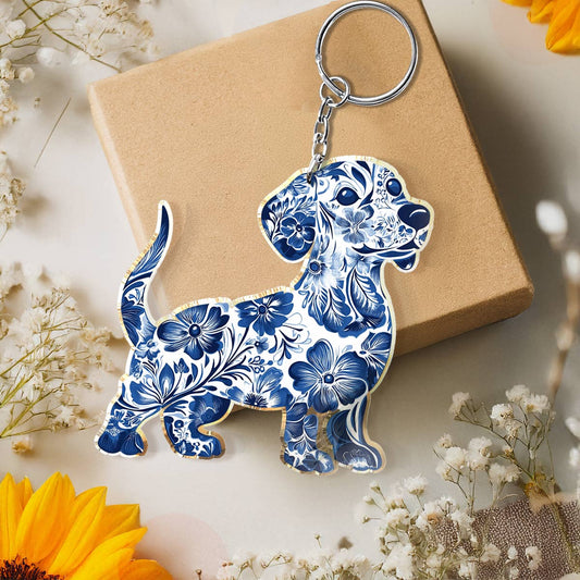 Lorva Keychain Blue Floral Dachshund