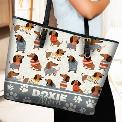Lorva Leather Tote Bag Doxie Mom 2 Styles Black - Grey