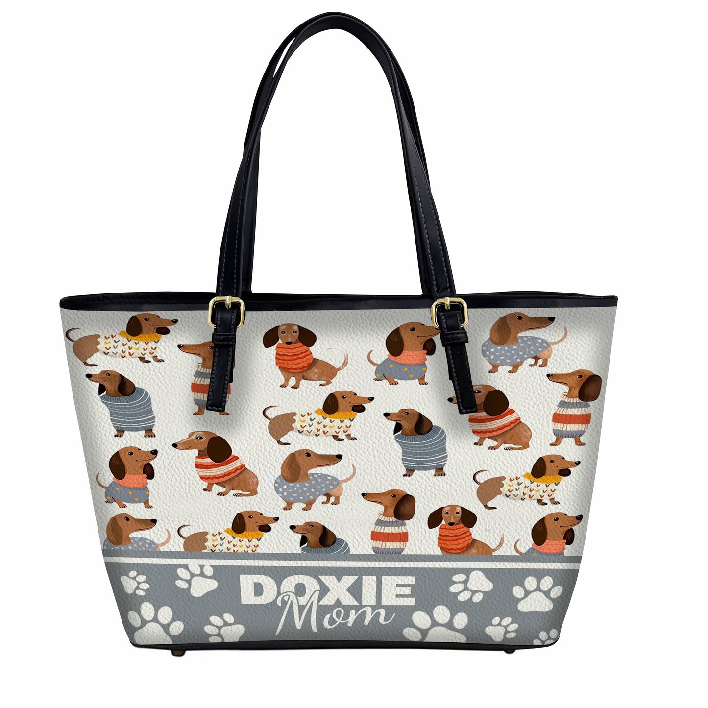 Lorva Leather Tote Bag Doxie Mom 2 Styles Black - Grey