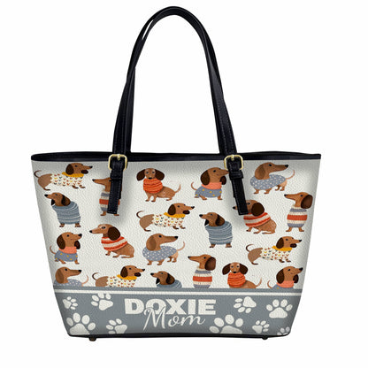 Lorva Leather Tote Bag Doxie Mom 2 Styles Black - Grey