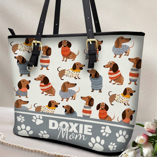 Lorva Leather Tote Bag Doxie Mom 2 Styles Black - Grey