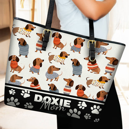Lorva Leather Tote Bag Doxie Mom 2 Styles Black - Grey