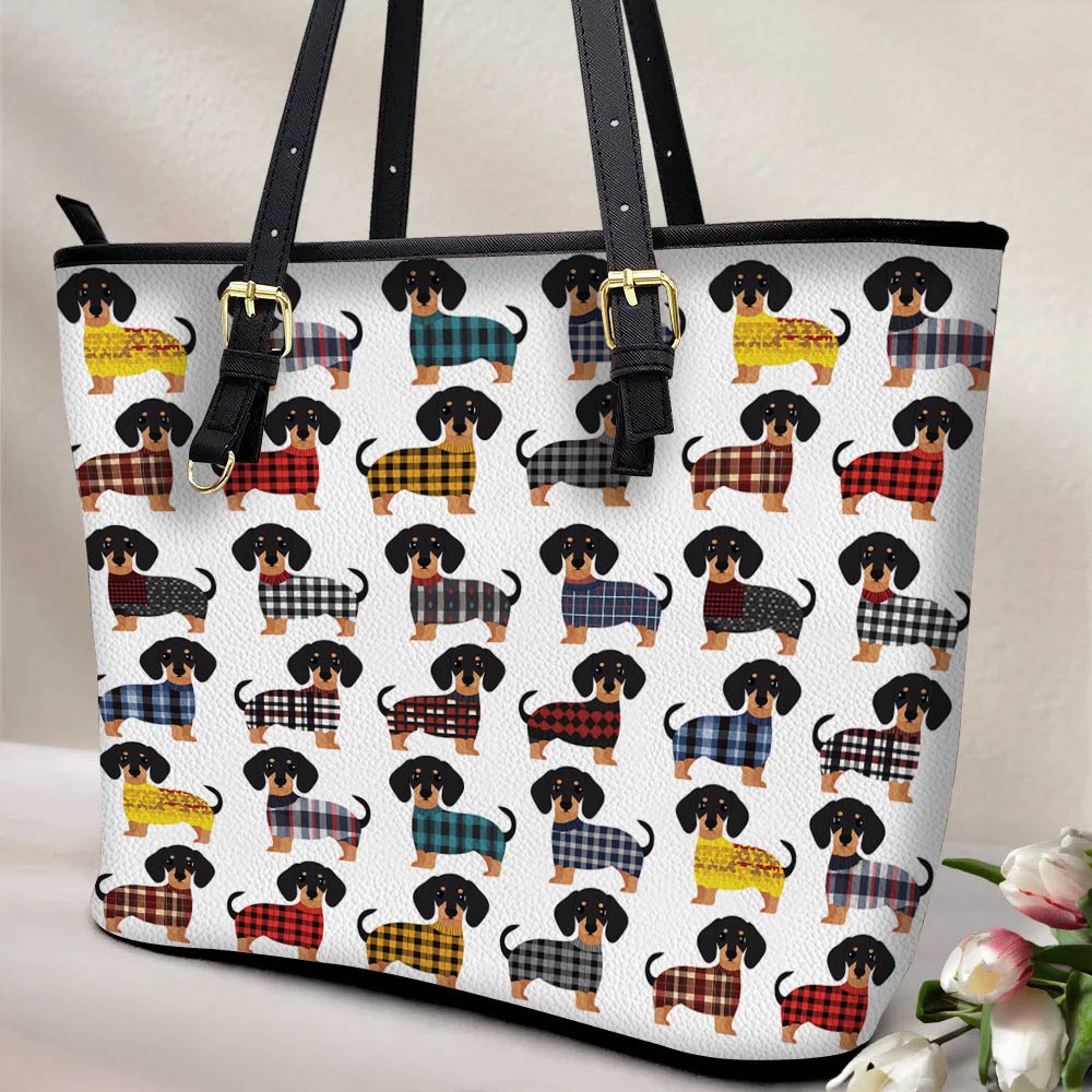Lorva Leather Tote Bag Amazing Flannel Dachshund