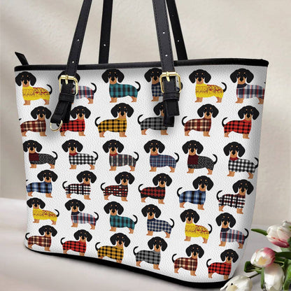 Lorva Leather Tote Bag Amazing Flannel Dachshund