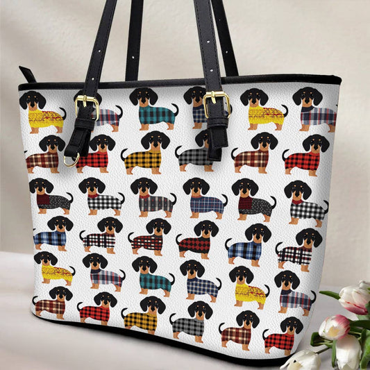 Lorva Leather Tote Bag Amazing Flannel Dachshund