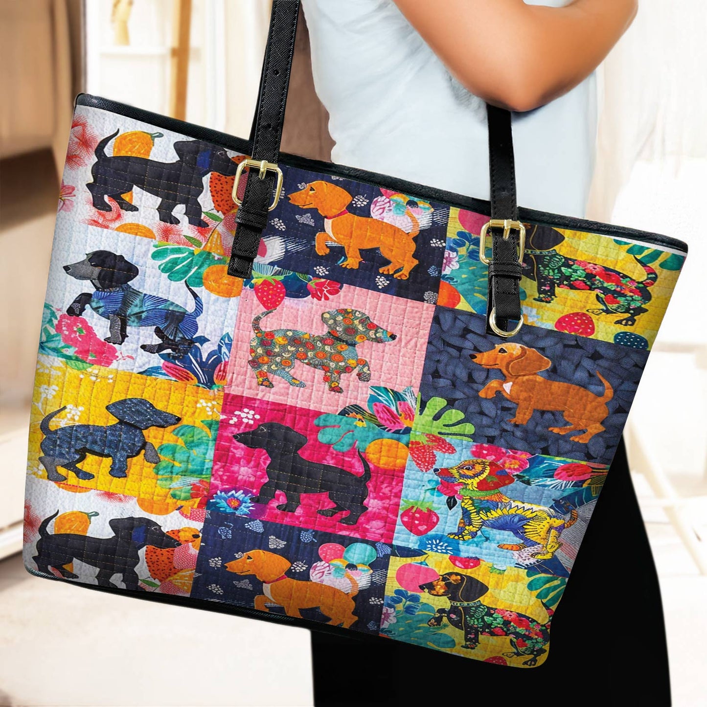 Lorva Leather Tote Bag Tropical Dachshund