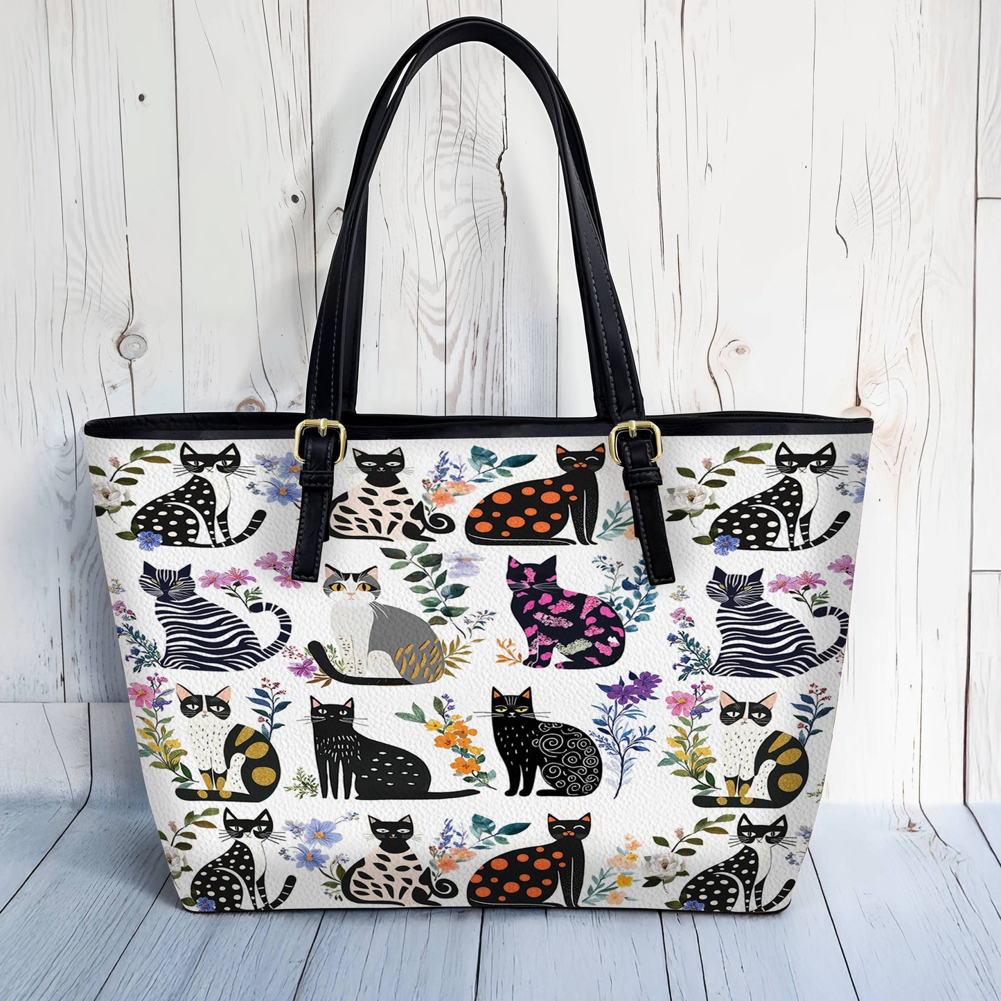 Lorva Leather Tote Bag Enchanted Cat Garden