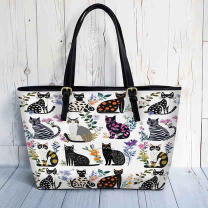 Lorva Leather Tote Bag Enchanted Cat Garden