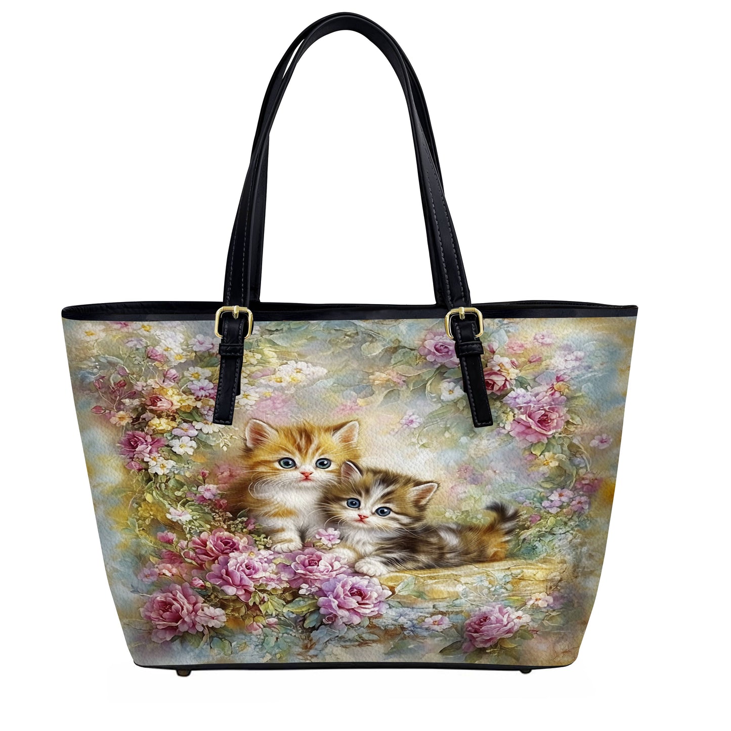 Lorva Leather Tote Bag Cute Kitten Love