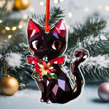 Lorva Black Cat Personalized 2D Acrylic Ornament Glimmerpaws Of Christmas