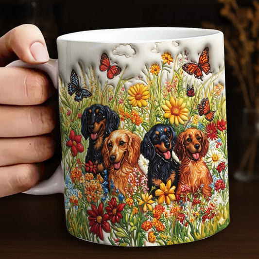 Lorva Mug Cute Dachshunds In Flowers Garden