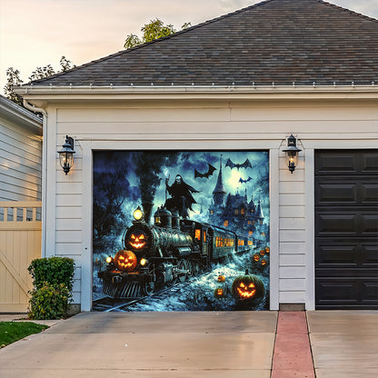 Lorva Halloween Garage Door Banner Decoration Grim Reaper Haunted Train