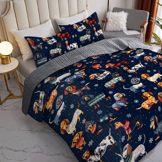 Dachshund Lorva All Season Quilt 3-Piece Set Hello Winter