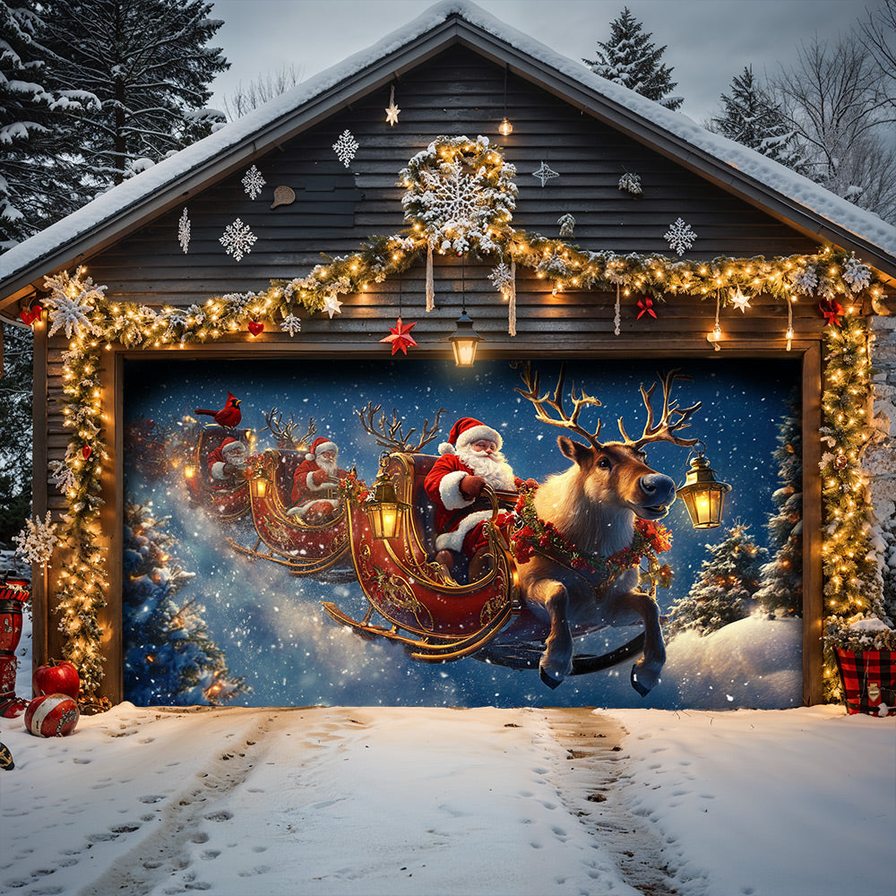 Lorva Christmas Garage Door Banner Decoration Santa’s Christmas Reindeer Team
