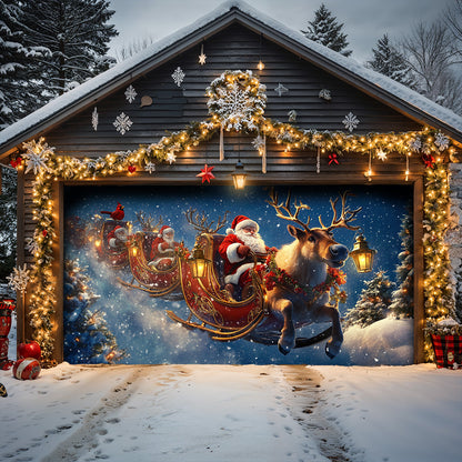 Lorva Christmas Garage Door Banner Decoration Santa’s Christmas Reindeer Team