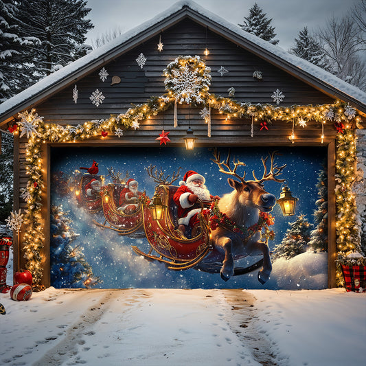 Lorva Christmas Garage Door Banner Decoration Santa’s Christmas Reindeer Team