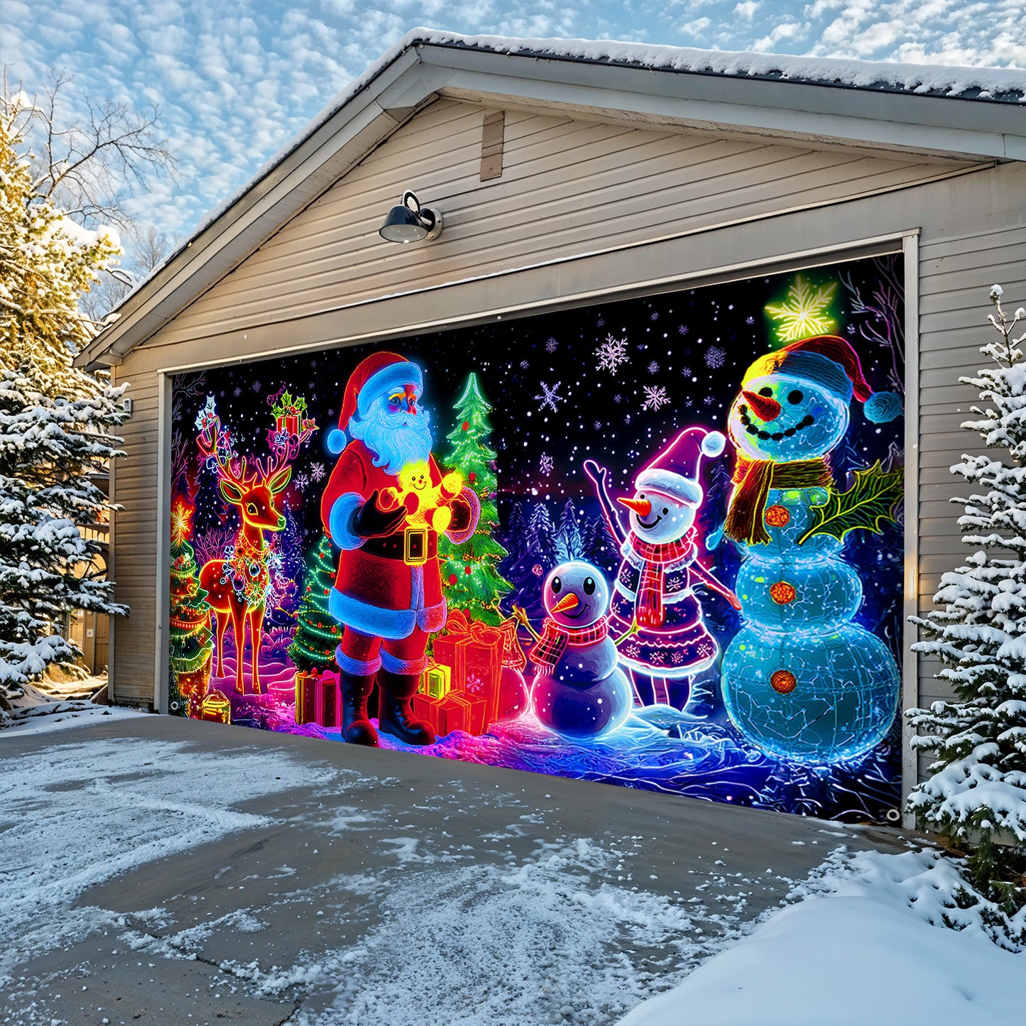 Lorva Christmas Garage Door Banner Decoration Neon Christmas Family