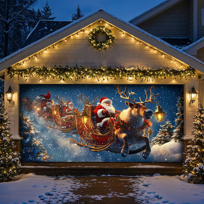 Lorva Christmas Garage Door Banner Decoration Santa’s Christmas Reindeer Team