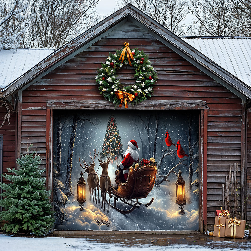 Lorva Christmas Garage Door Banner Decoration Christmas Night In The Forest