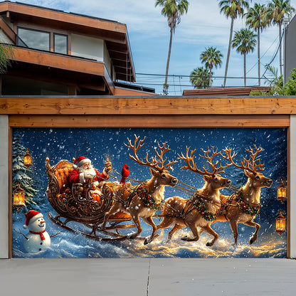 Lorva Christmas Garage Door Banner Decoration Santa’s Snowy Sleigh Adventure