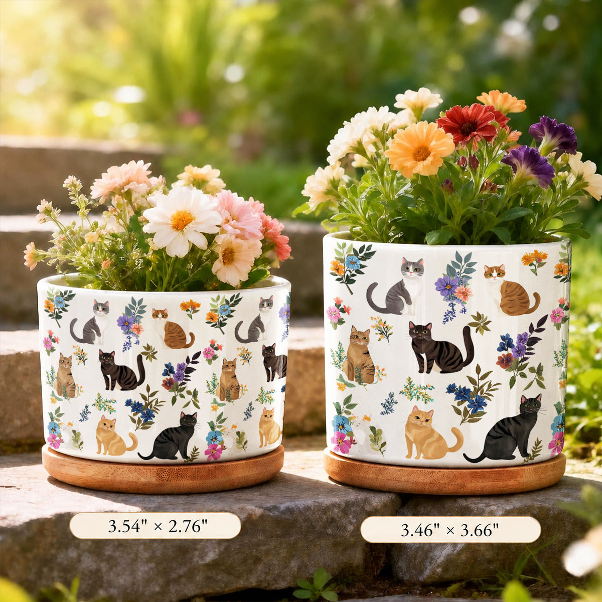 Lorva Ceramic Plant Pot Cute Floral Cats