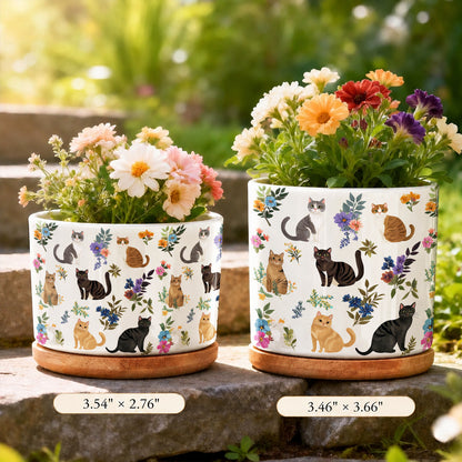 Lorva Ceramic Plant Pot Cute Floral Cats