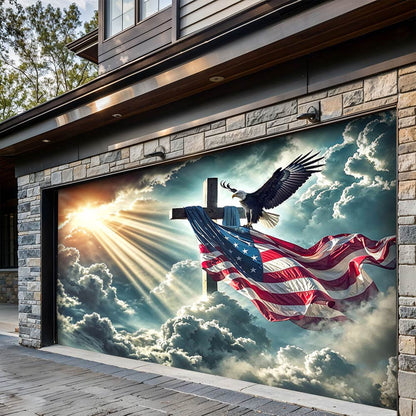 Lorva Patriotic Garage Door Banner Decoration Glory Over The Cross