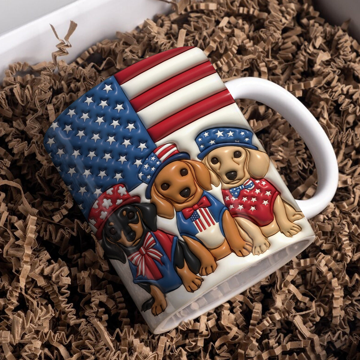 Lorva Flat Print Mug Cute Dachshunds With American Flag