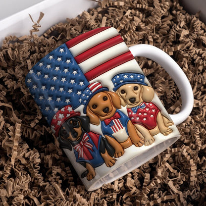 Lorva Flat Print Mug Cute Dachshunds With American Flag