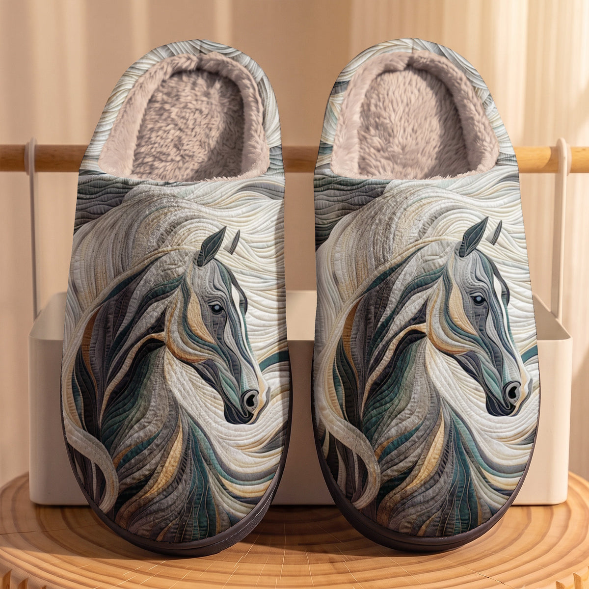 Lorva Horse Fleece Lined Slippers Graceful