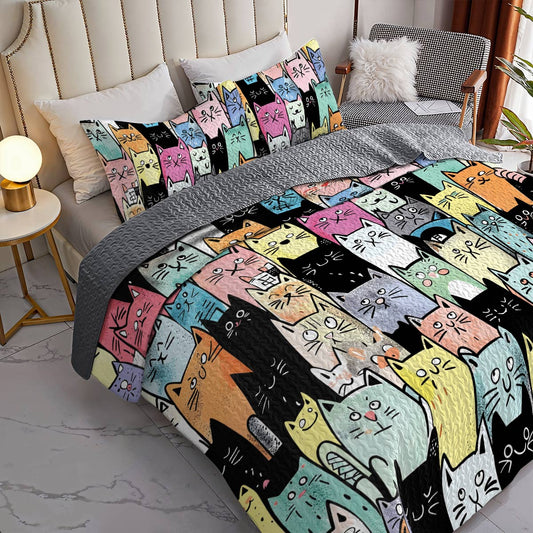 Lorva All Season Quilt 3-Piece Set Cute Kitten