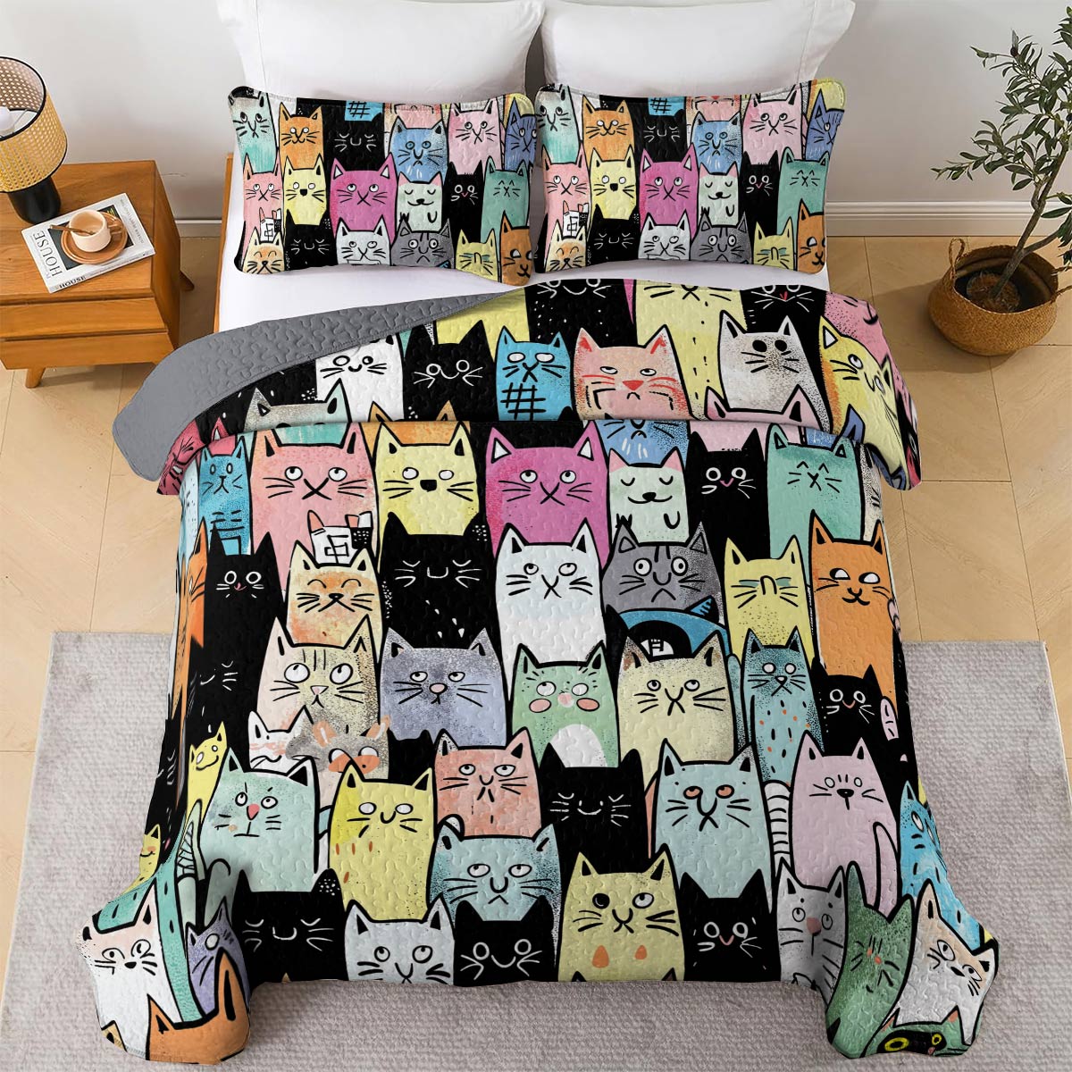 Lorva All Season Quilt 3-Piece Set Cute Kitten