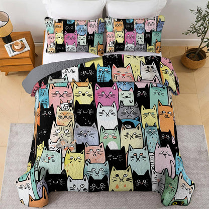 Lorva All Season Quilt 3-Piece Set Cute Kitten