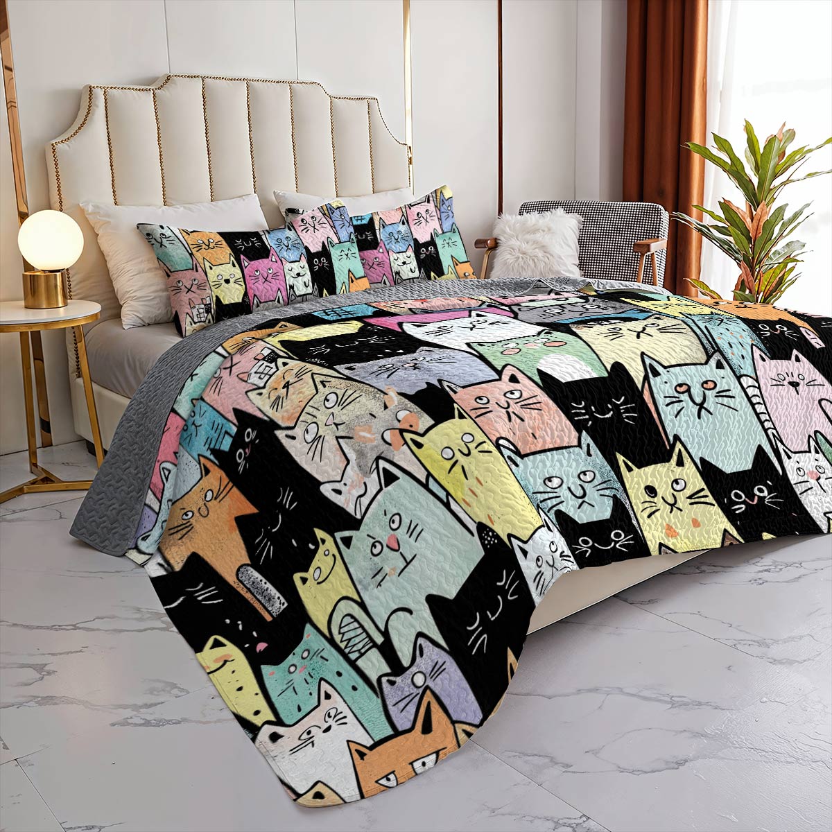 Lorva All Season Quilt 3-Piece Set Cute Kitten
