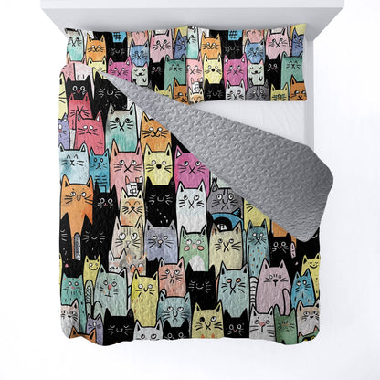 Lorva All Season Quilt 3-Piece Set Cute Kitten