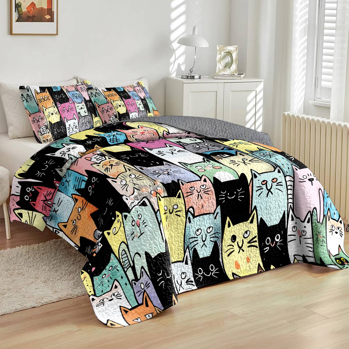 Lorva All Season Quilt 3-Piece Set Cute Kitten