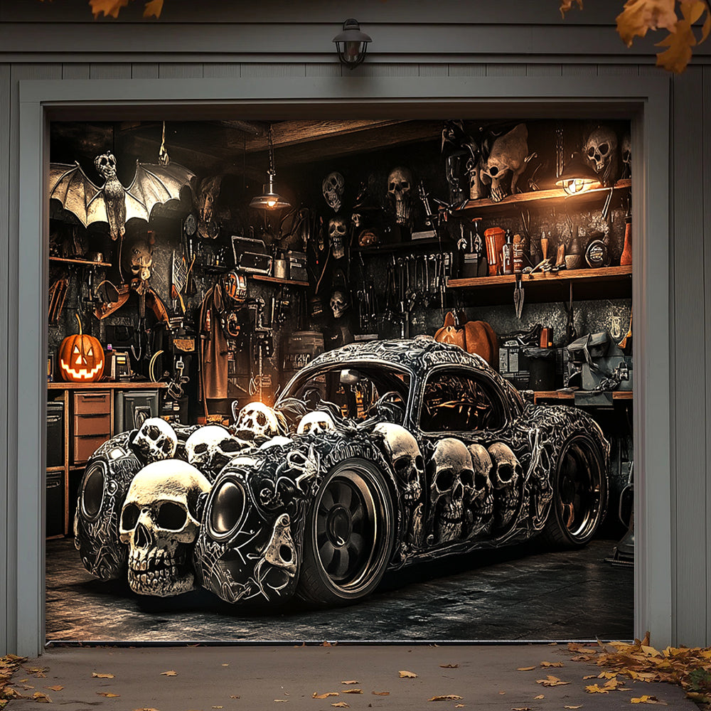 Lorva Halloween Garage Door Banner Decoration Halloween Skull Car