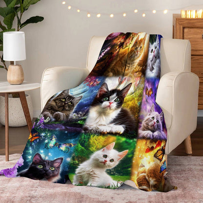 Lorva Fleece Blanket Whimsical Floral Cats