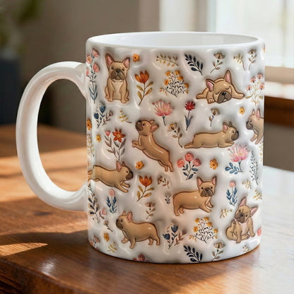Lorva French Bulldog Flat Print Mug  Happy Field Flowers