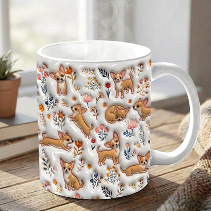 Lorva Chihuahua Flat Print Mug Happy Field Flowers