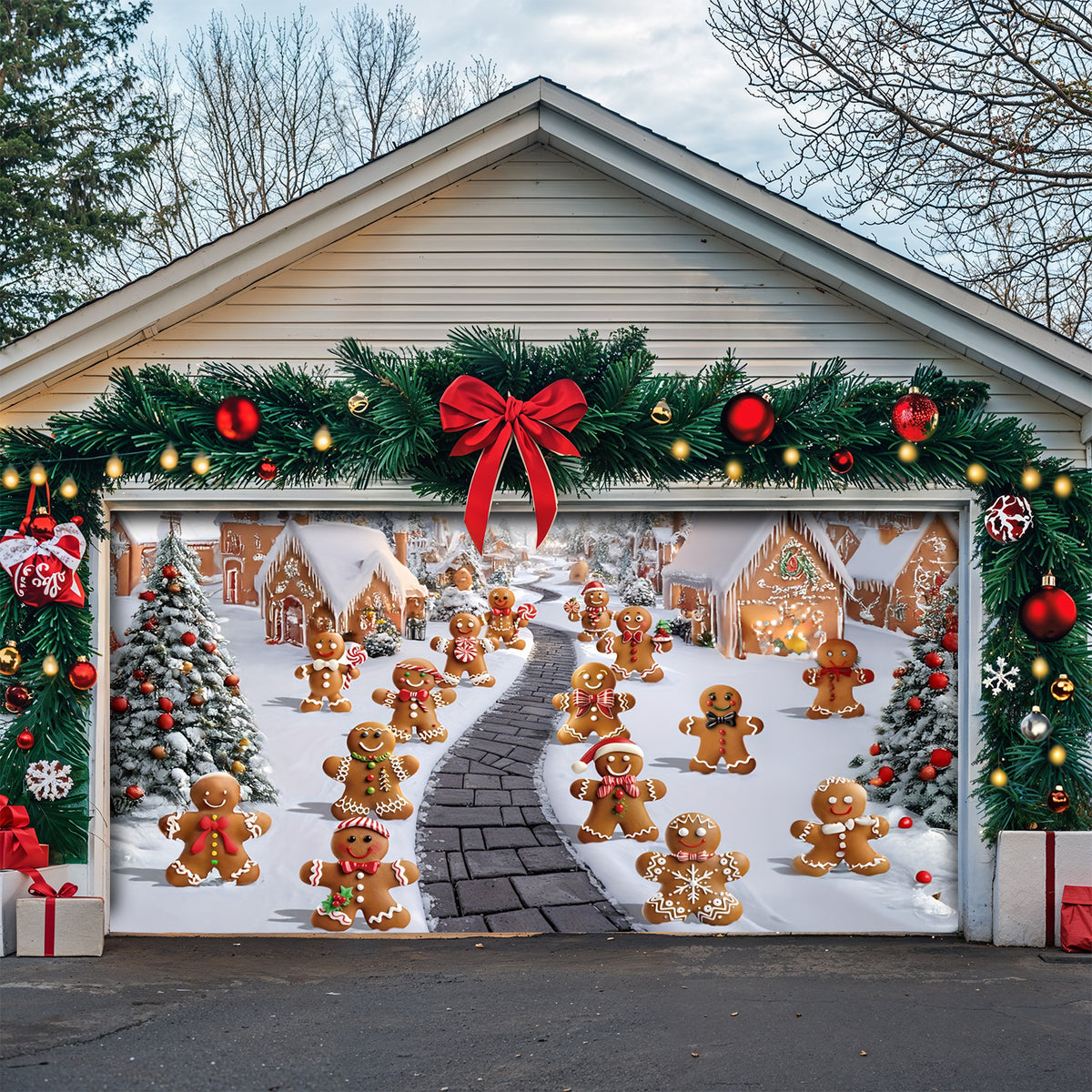 Lorva Christmas Garage Door Banner Decoration Welcome to Gingerbread Town