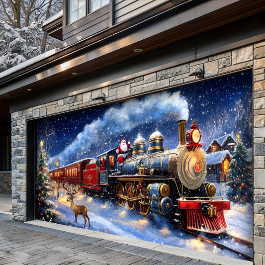Lorva Christmas Garage Door Banner Decoration Santa’s Magical Christmas Train